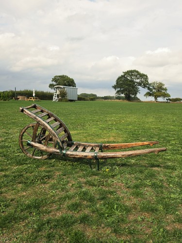 Antique oak wheel - wheel, barrow