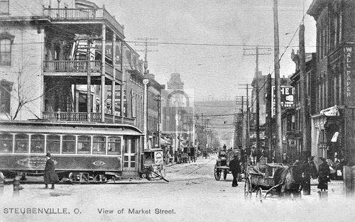 Market street view trolley car - market,